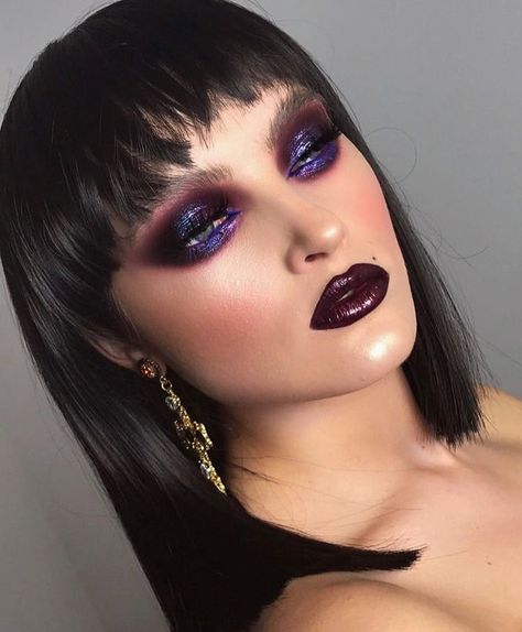 80s Rock Makeup, Purple Glam Makeup, Purple Lips Makeup, Makeup Favs, Purple Makeup Looks, Rock Makeup, Purple Goth, Makeup Favorites, Bold Eye Makeup