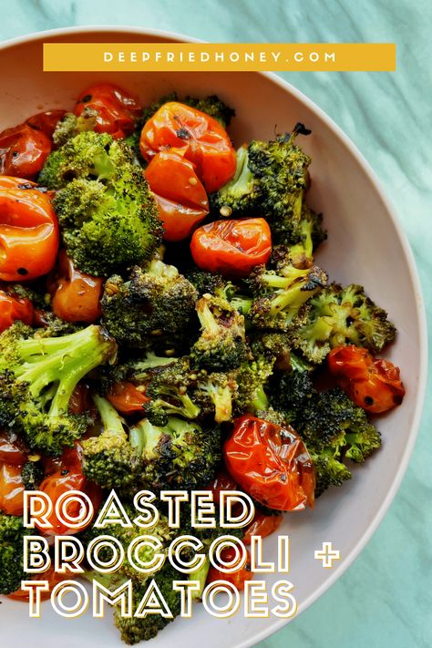 Roasted Broccoli and Tomatoes • deepfriedhoney Roasted Broccoli And Tomatoes, Broccoli Tomato Recipes, Broccoli And Tomato Recipes, Oven Roasted Cherry Tomatoes, Seasoned Broccoli, Sauteed Tomatoes, Vegetable Fried Rice, Roasted Cherry Tomatoes, Fresh Broccoli