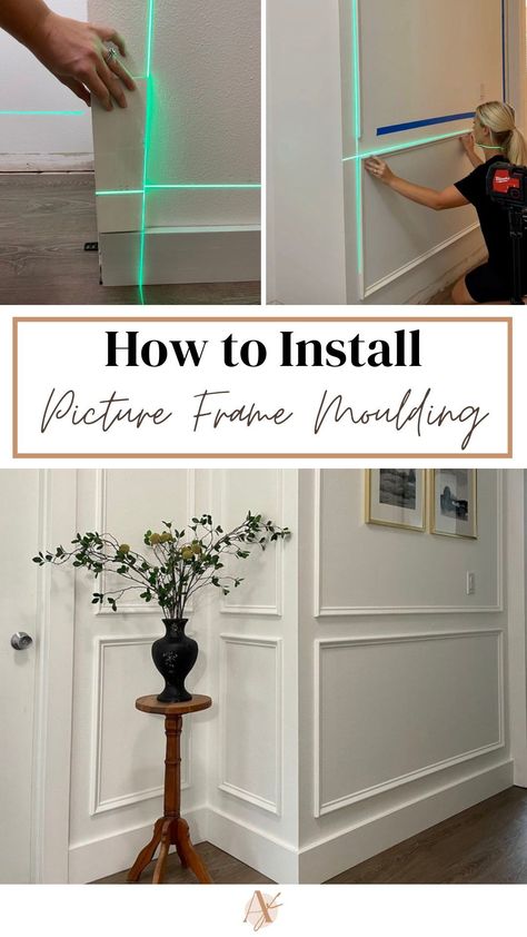 Molding In Hallway, Frame Molding Accent Wall, Picture Frame Molding Accent Wall, Molding Accent Wall, Frame Accent Wall, Diy Picture Frame Molding, Lambriseringen Gang, Wall Trim Molding, Modern Picture Frame