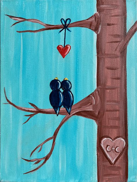 Easy Valentine Canvas Painting Ideas, Valentine Paintings On Canvas, Valentines Painting Ideas, Valentines Paintings, February Painting, Loving Painting, Kids Paint Night, Valentines Painting, Painted Valentines