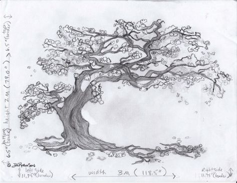 Japan Tree Tattoo, Cherry Blossom Tree Illustration, Sakura Tree Sketch, Sakura Tree Illustration, Blossom Tree Sketch, Cherry Blossom Tree Sketch, Family Tree Sketch, Cherry Tree Drawing, Sakura Tree Drawing