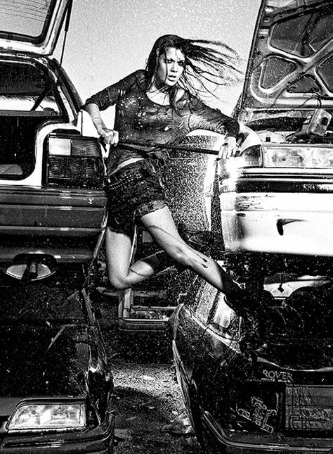 rain shoot at a junk yard, cool idea Photo Shoot In The Rain, Rain Shoot, Urban Photography Portrait, Car Yard, At The Gas Station, Rain Photo, Junk Yard, Next Top Model, Old Car