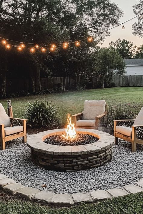 Build a DIY fire pit for your backyard to create a cozy gathering spot for relaxing evenings outdoors. #DIYFirePit #BackyardProjects Diy Easy Fire Pit Ideas, Firepits Backyard Ideas Landscapes, Metal Fire Pit Ideas Backyard, Outside Backyard Ideas, Small Fire Pit Ideas Backyard, Outdoor Fire Pit Areas Backyards, Backyard Fire Pit Ideas Diy, Square Fire Pit Area, Outdoor Fire Pit Ideas Diy