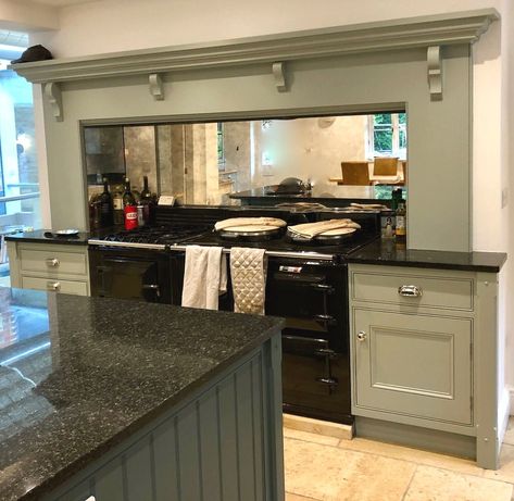 Aga Mantle, Aga Surround, Green Aga, Aga Kitchen, Edwardian Kitchen, Kitchen Refurbishment, Barn Kitchen, Solid Wood Kitchens, Edwardian House