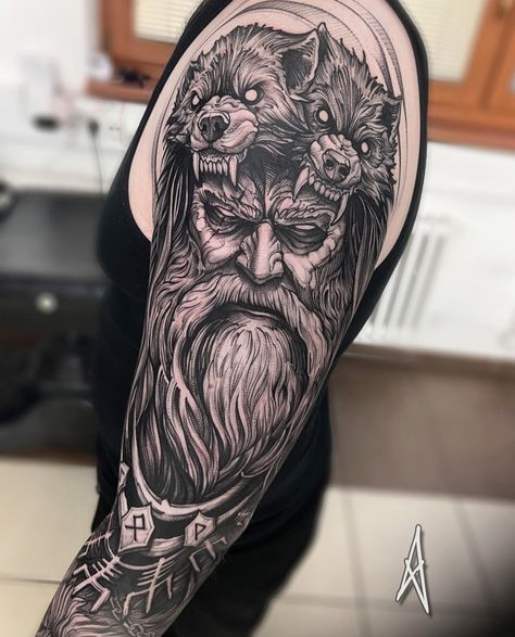 Tattoo Odin, Viking Tattoos For Men, Fake Skin Tattoo, Stammestattoo Designs, Viking Warrior Tattoos, Viking Tattoo Symbol, Viking Tattoo Sleeve, Egyptian Tattoo Sleeve, Wolf Tattoo Sleeve