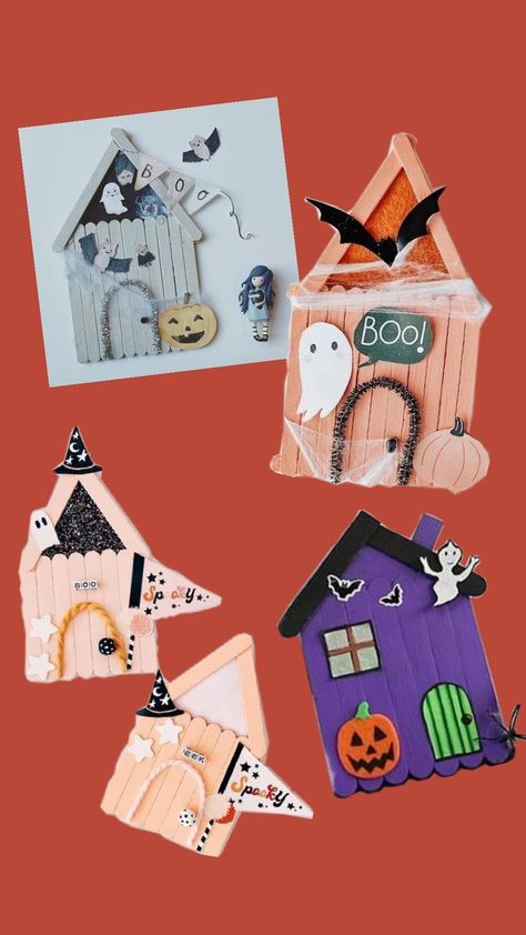 diy haunted house made from popsicle sticks to craft with your child. Popsicle Stick Haunted House, Popsicle Stick, Popsicle Sticks, Popsicles, Haunted House, Halloween