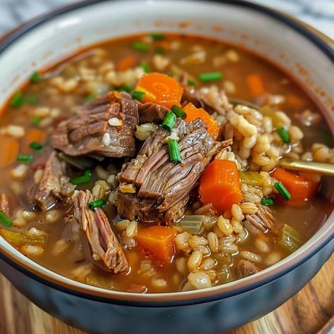 Best Beef Barley Soup Ever Best Ever Beef Barley Soup, Beef Barley Soup With Mushrooms, Beef Barley Soup Pioneer Woman, Best Vegetable Beef Soup Recipes Ever, Elegant Soup Recipes, Beef And Barley Soup Instant Pot, Crock Pot Beef Barley Soup, Iron Rich Soup Recipes, Shredded Beef Soup