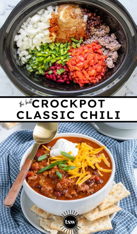 Chilli Recipe Crockpot, The Best Classic Chili, Wispy Bob, Crockpot Chili Recipe, Easy Chili Recipe Crockpot, Classic Chili Recipe, Slow Cooker Chili Recipe, Classic Chili, Beef Chili Recipe