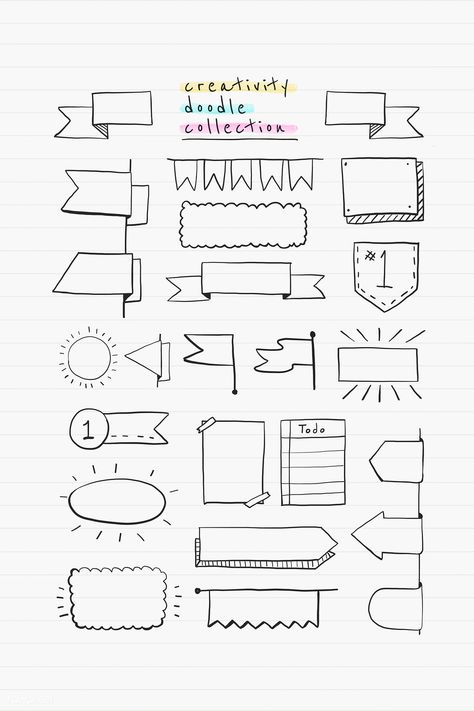 Creative doodle banner design vector set | premium image by rawpixel.com / busbus Doodle Banner, Bullet Journal Titles, Bullet Journal Page, Bullet Journal Banner, Bullet Journal Notes, Bullet Journal Aesthetic, Bullet Journal Notebook, Sketch Notes, Bullet Journal Writing