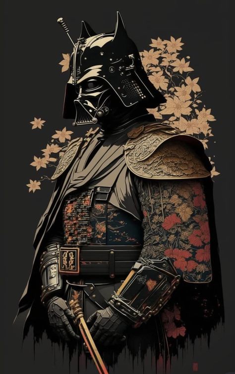 Mandalorian Japanese Art, Japanese Star Wars, Star Wars Samurai, Star Wars Japanese, Darth Vader Samurai, Darth Vader Tattoo, Decoracion Star Wars, Steam Avatar, Darth Vader Wallpaper