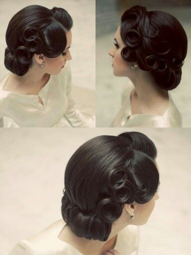 Vintage wedding hairstyle, vintage updo, vintage curls Hairstyles Vintage, Vintage Updo, Retro Wedding Hair, Vintage Curls, Wedding Hairstyles Medium Length, Vintage Wedding Hair, Cute Curly Hairstyles, Pin Up Hair, Trendy Wedding Hairstyles