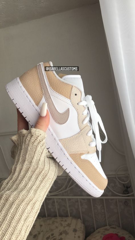 Neutral Jordans, Custom Jordan 1, Custom Jordan, Jordan 1 Lows, Custom Jordans, Trendy Shoes Sneakers, Nike Shoes Girls, Jordan Shoes Girls, Preppy Shoes