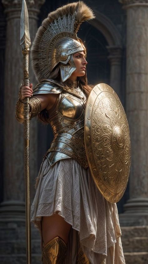 Female Greek Warrior Art, Female Gladiator, Athena Greek Goddess, Spartan Women, Peaceful Music, Warrior Goddess, Goddess Athena, Roman Warriors, Greek Warrior