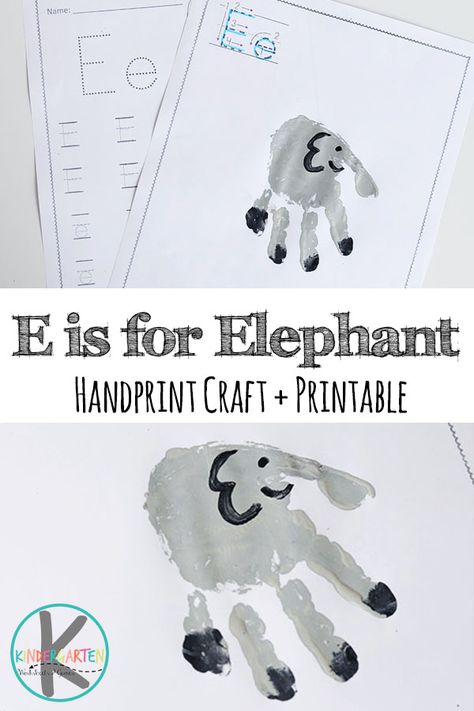 Super cute E is for Elephant letter E crafts, alphabet practice for kindergarten, letter e activities for preschool, and alphabet handart projects for kids from toddler, preschool, to kindergarten Elephant Handprint Art, E Is For Elephant Handprint, E Activities For Preschool, Letter E Process Art Preschool, Letter E Painting Ideas Preschool, E Is For Elephant Craft Template, Letter E Activities For Preschool, Letter E Crafts, Elephant Handprint