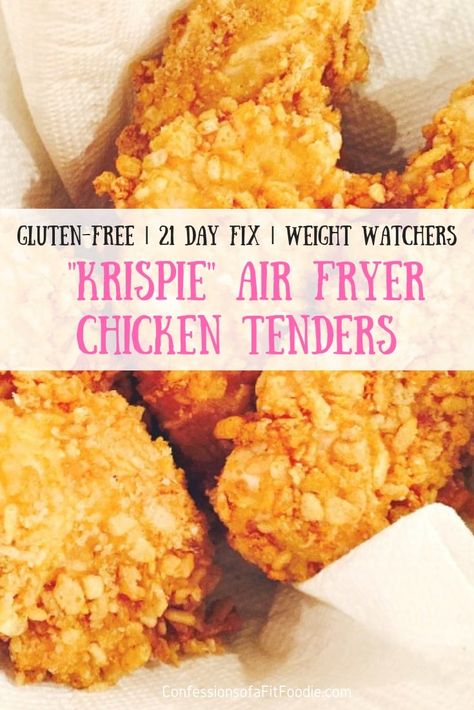 My kids go crazy over these easy Air Fryer Krispie Chicken Tenders! They are gluten-free, dairy-free, 21 Day Fix Approved, and only 2 Weight Watchers FS points per serving. #healthyairfryerrecipes #airfryerchickentenders #glutenfreeairfryer #confessionsofafitfoodie Gluten Free Bagels, Air Fryer Chicken Tenders, Weight Watchers Chicken, Chicken With Olives, 21 Day Fix Meals, Easy Air Fryer, Air Fryer Recipes Healthy, Air Fryer Chicken, Gluten Free Chicken