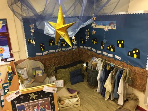 Nativity role play area EYFS                                                                                                                                                                                 More Nativity Display Ideas, Role Play Areas Eyfs, Role Play Ideas, Nativity Display, Nativity Ideas, Nativity Play, Winter Theme Preschool, Role Play Areas, Dramatic Play Preschool