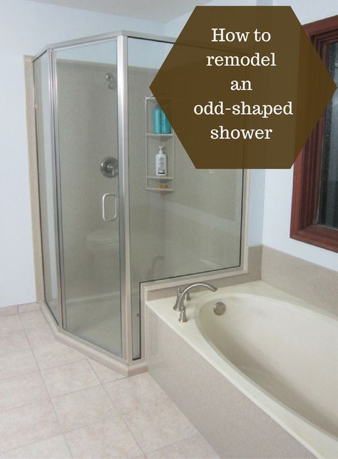 If your shower has a crazy odd shape you need to read this. This angled shower above used a solid surface shower pan and walls. | Innovate Building Solutions Angled Bathroom Layout, Angled Showers Walk In, Odd Shaped Bathroom Ideas, Odd Shaped Shower Ideas, Odd Shaped Bathroom Layout, Odd Shaped Bathroom, Best Bathroom Colors, Shower Cabinets, Neo Angle Shower