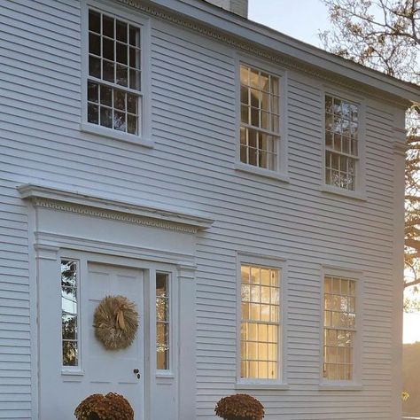 C A T H E R I N E on Instagram: "Back from our walk. ✨" Front Door On Left Side Of House, Front Door No Porch, Colonial House Front Door, Hometown Design, Dutch Colonial Exterior, Weatherboard Exterior, House Fever, Colonial Door, Colonial House Exteriors