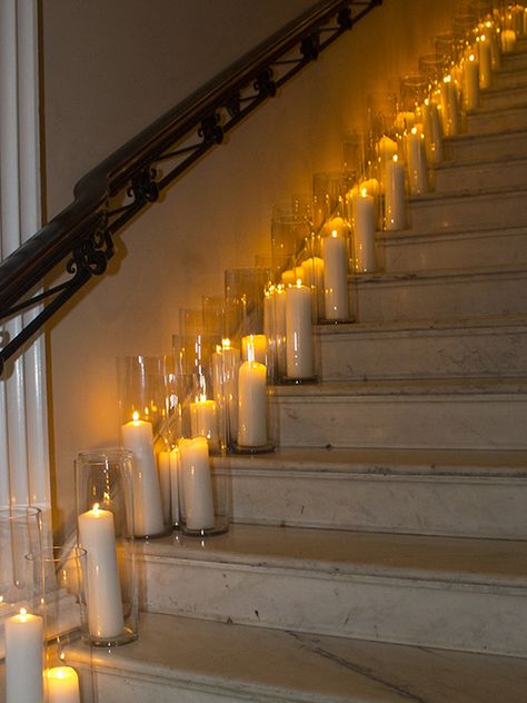 Candle Entryway Wedding, Candles On Stairs Wedding, Candles Stairs, 2026 Wedding Trends, Candles On Stairs, Staircase Candles, Candle Staircase, Candle Stairs, Candle Isle