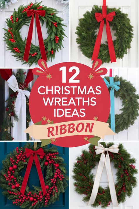 Discover 12 Christmas wreath ideas with ribbon to give your home a festive touch this holiday season. From traditional red and green color schemes to modern and unique designs, these wreaths are sure to impress. Add a cheerful ribbon bow or intertwine ribbons throughout for an extra special touch. Whether you prefer a classic look or something more whimsical, there's a wreath idea here for everyone. Decorating With Ribbon For Christmas, Creative Christmas Tree Ideas, Ideas With Ribbon, Handmade Presents, Farmhouse Style Wreath, Christmas Wreath Ideas, Christmas Wreaths Ideas, Candy Cane Wreath, Creative Christmas Trees