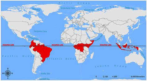 Equator Line/Countries on the Equator 1 Equator Map, Geometry Project, Visual Capitalist, World Map Continents, World Map With Countries, Connecting Dots, Tropic Of Capricorn, Asia Continent, Facing The Sun