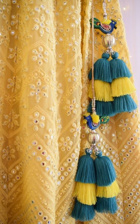 Handmade Tassels For Lehenga, Latkans For Lehenga Handmade, Pretty Lehengas, Latkan Designs, Latkan Making, Sandeepa Dhar, Embroidery Kurtis, Kashmir Embroidery, Latkan Design