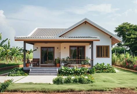 Village House Design Exterior, Small Village House Design, Small Tropical House, Small House Design Philippines, Corner Summer House, Desain Pantry, Small House Layout, Small House Design Exterior, A Frame House Plans