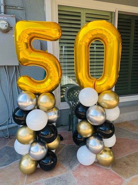 Balloon columns 
50th birthday Balloon Decor For Anniversary, 50th Balloon Decorations Men, 50th Birthday Balloon Columns, 50 Balloon Arch, 40 Birthday Balloon Ideas, 50th Birthday Balloons For Men, 50 Balloons Number, 50th Birthday Color Scheme, 50th Balloon Arch