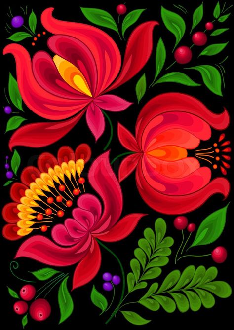 Arte Ganesha, Mexican Flowers, Polish Folk Art, Folk Art Flowers, Arte Inspo, Folk Art Painting, Mexican Art, Arte Floral, Mexican Folk Art