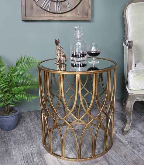 Gatsby Interior Design, Gatsby Decor, Assembled Furniture, Vintage Gold Mirror, Mirrored Side Tables, Mirror Side Table, Elegant Lamp, Bevelled Mirror, Antique Side Table