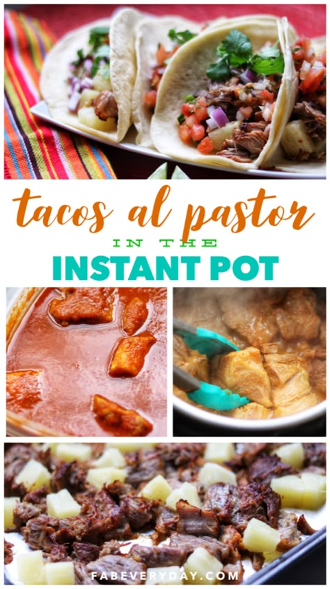 New Instant Pot® Tacos al Pastor recipe I developed for Allrecipes! Click or visit FabEveryday.com for details on my delicious marinated pork taco recipe using the Instant Pot® to prepare the meat! Pin this one to your Instant Pot®, multicooker, pressure cooker, and party recipe boards! #newrecipe #recipes #allrecipesallstars #allrecipestastemakers #cook2follow #instantpot #instapot #instantpotrecipe #muticooker #pressurecooker #pork #tacos #tacosalpastor #marinade #foodblog #foody #fabfood Tacos Al Pastor Instant Pot, Al Pastor Recipe Instant Pot, Al Pastor Instant Pot, Instant Pot Al Pastor, Al Pastor Meat, Taco Bar Recipes, Instant Pot Tacos, Pork Taco Recipe, Al Pastor Recipe