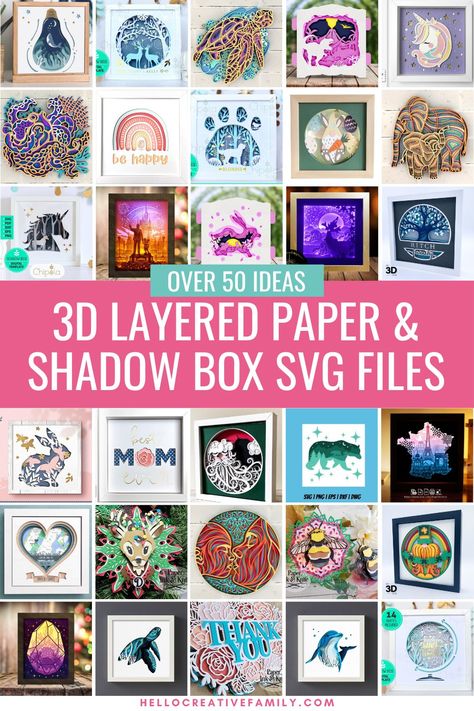 Creating layered paper projects and shadow boxes out of cardstock with your Cricut is one of the most popular Cricut projects! We're sharing a ton of tips, tricks and ideas so that you'll be making 3d layered paper art with your Cricut like a pro! Includes over 50 layered paper project SVGs! Cricut Paper Layering, Cricut 3d Pictures, 3d Layered Shadow Box Svg, Cameo Paper Projects, 3d Shadow Box Ideas Silhouette Projects, Cricut Magnet Ideas, Basic Cricut Projects, How To Make A Shadow Box With Cricut, Shadowbox Cricut Ideas