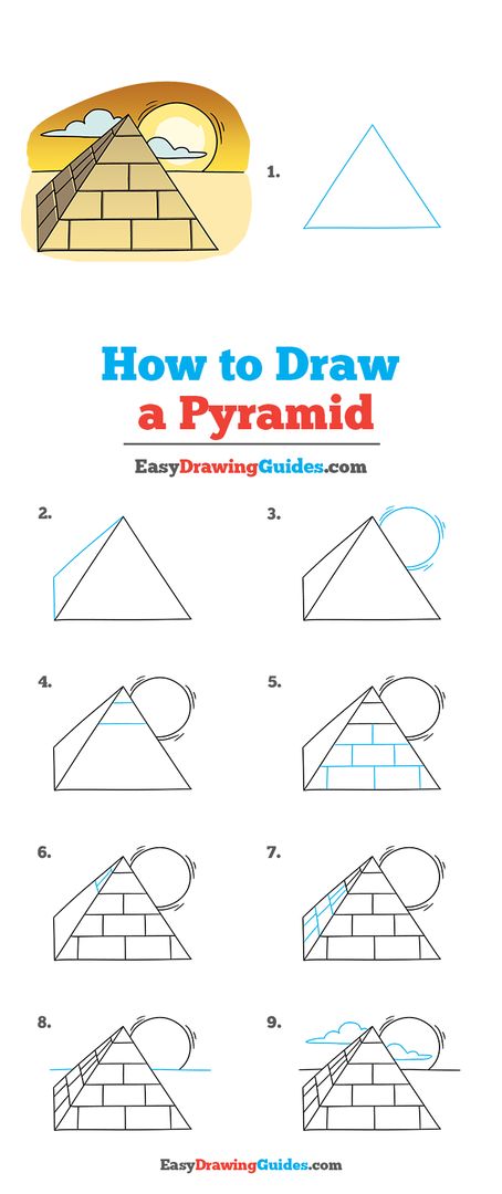 Ancient Egypt Easy Drawings, Pyramids Egypt Craft, Egyptian Pyramids Drawing, Pyramid Drawing, Egypt Vbs, Quick Drawings, Egyptian Drawings, Easy Things To Draw, Drawing Instructions