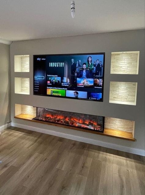 Niche Tv, Tv Lounge Design, Tv Wall Ideas, Feature Wall Living Room, Tv Cabinet Design, Tv Room Design, Living Room Decor Fireplace, Living Room Design Inspiration, Tv Wall Design