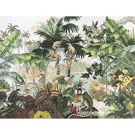 Classic Rainforest Painting Beautiful Decorative Art Patterns Crystal Glass Tile Mosaic Wall Mural - Buy Wall Murals,Glass Tile Mosaic Mural,Glass Tile Mosaic Mural Patterns Product on Alibaba.com Jungle Wallpaper, Hur Man Målar, The Secret Garden, Forest Wallpaper, Tree Wallpaper, Tropical Landscaping, Forest Landscape, Landscape Walls, Vintage Botanical