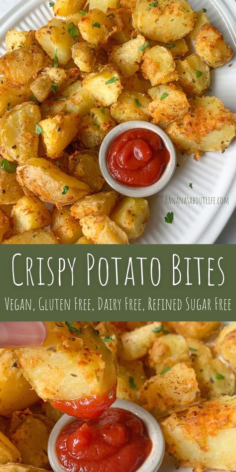 Crispy potatoes Crispy Potato Bites, Gluten Free Dairy Free Recipes Dinner, Gluten Free Dairy Free Dinner, Potatoes Healthy, Dairy Free Appetizers, Dairy Free Recipes Dinner, Dairy Free Snacks, Gluten Free Sides, Gluten Free Potatoes