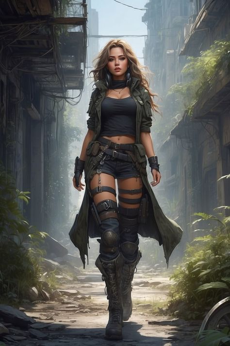 Dystopian Aesthetic Clothes, Assassin Clothing, Post Apocalyptic Outfit, Zombie Apocalypse Outfit, Zombie Clothes, Apocalypse Character, Fashion Show Themes, Fantasy Warrior, Female Character Design