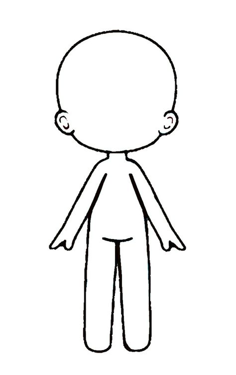 Chibi Drawing Template, Chibi Person Drawing, Drawing Doll Easy, How To Draw A Doll, Chibi Doll Drawing, Doll Body Drawing, Gacha Outline, Chibi Doll Base, Body Drawing Easy