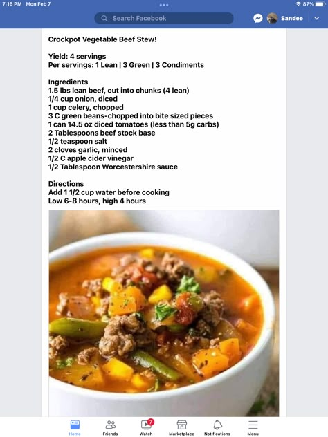 Beef Vegetable Stew, Lean Protein Meals, Healthy Low Carb Dinners, Beef Soup Recipes, Lean And Green, Green Soup, Sample Meal Plan, Vegetable Beef Soup, Lean And Green Meals