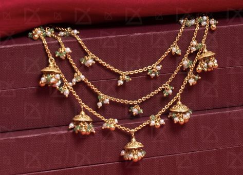 Champasaralu Designs Gold, Champaswaralu Designs Gold, Temple Jewellery Jhumkas, Vanki Designs Jewellery, Simple Necklace Designs, Ear Jewellery, Etched Jewelry, Gold Earrings For Kids, Wedding Jewelry Sets Bridal Jewellery