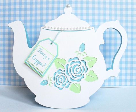 vintage teapot card Butterfly Teapot, Tea Cup Card, Vintage Teapot, Card Templates Free, Cricut Cards, Shaped Cards, Bird Cards, Tea Pots Vintage, Pocket Cards