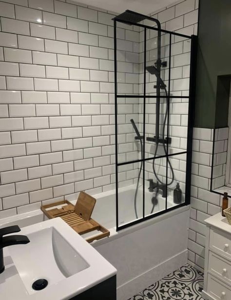 Small Bathroom Bath Shower Combo, Bathroom Bath And Shower Combo, Bath Enclosure Ideas, Small Bath With Shower Only, Bath Screen Ideas, B And Q Bathroom, Bath With Shower Ideas, Shower Bath Combo Small Bathroom, Bathroom Ideas Shower Over Bath