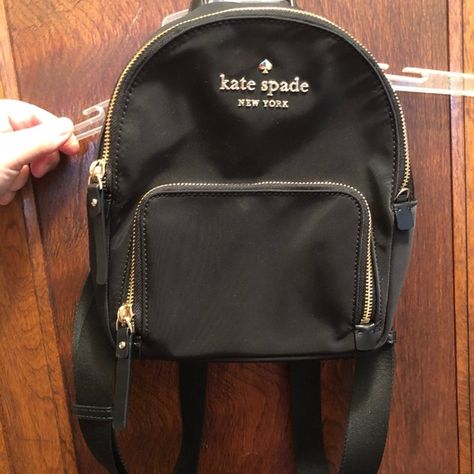 Kate Spade Mini Backpack Black EUC White Mark, Gold Zipper, Kate Spade Handbags, Mini Backpack, Black Backpack, Inside Pocket, Zip Pockets, Kate Spade, Im Not Perfect