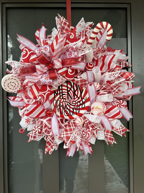 Christmas Peppermint Wreath for Sale in Hialeah Gardens, FL - OfferUp Burlap Cross Wreath, Peppermint Wreath, Red Mason Jars, Decorative Mesh Wreaths, Front Door Door, Diy Tablecloth, Mesh Ribbon Wreaths, Birthday Wreath, Christmas Peppermint