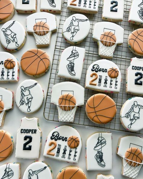 Best Bite Cookie Co. | Custom Cookie Art | Born 2 Ball 🏀 —The cutest theme for a 2 year olds birthday! #ballislife • • • #born2ballcookies #born2ball #birthdaycookies… | Instagram Born Two Ball Birthday Basketball, Born 2 Ball Cookies, Born Two Ball Birthday Cake, Born 2 Ball Birthday Cake, Born Two Ball Birthday Theme, Born To Ball Birthday Theme, First Kickback Birthday Theme, Born Two Ball Birthday, Born 2 Ball Birthday Party