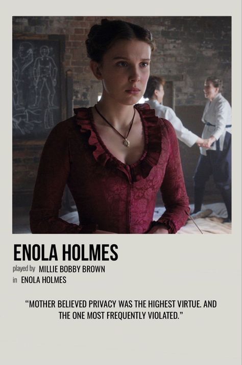 minimal polaroid character poster for enola holmes from enola holmes Hattie Morahan, Comfort Films, Movie Character Posters, Alex Garcia, Holmes Movie, Posters Minimalist, Most Paused Movie Scenes, Film Cover, Iconic Movie Posters