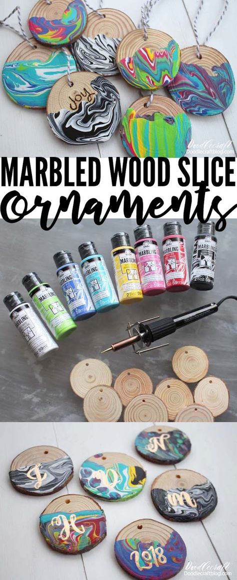 Doodlecraft: Marbled Wood Slice Ornaments with Plaid Crafts! Plaid Crafts, Holiday Wood Crafts, Wood Slice Ornaments, Christmas Giveaway, Wood Crafting Tools, Wood Slice Art, Wood Slice Crafts, Christmas Giveaways, Easy Arts And Crafts