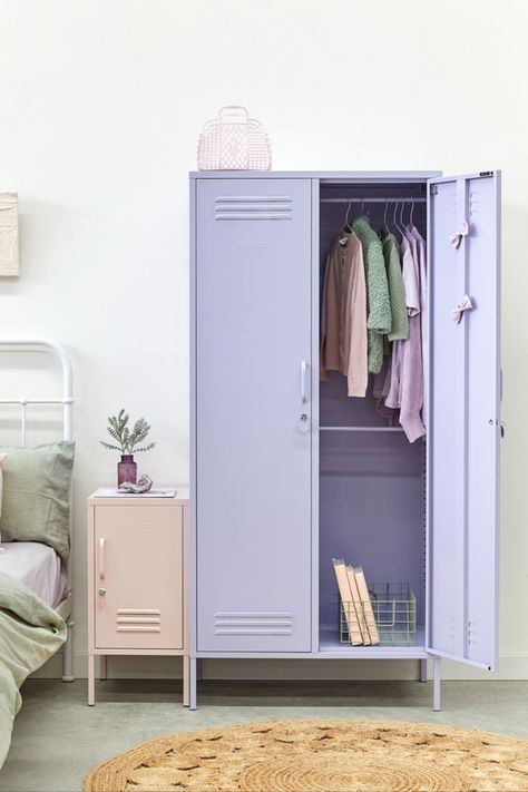 Locker Bedroom Ideas, Locker For Bedroom, Lockers In Bedroom, Locker In Room, Wardrobe Locker Design, Mustard Made Locker, Locker In Bedroom, Locker Ideas Aesthetic, Lilac Furniture