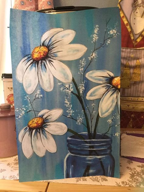 Daisy Paintings, Watercolor Whimsy, Auction Themes, Easter Paintings, Painting Flowers Tutorial, Tole Painting Patterns, Paint Parties, Arte Van Gogh, Daisy Painting