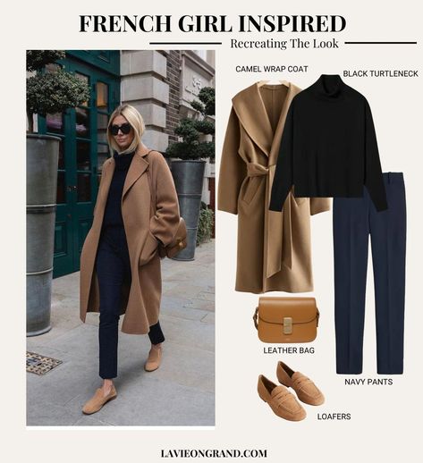 Navy Pants Outfit, Camel Coat Outfit, Turtleneck Outfit, Mode Casual, French Chic, Black Turtleneck, Casual Work Outfits, Fashion Mistakes, Coat Outfits